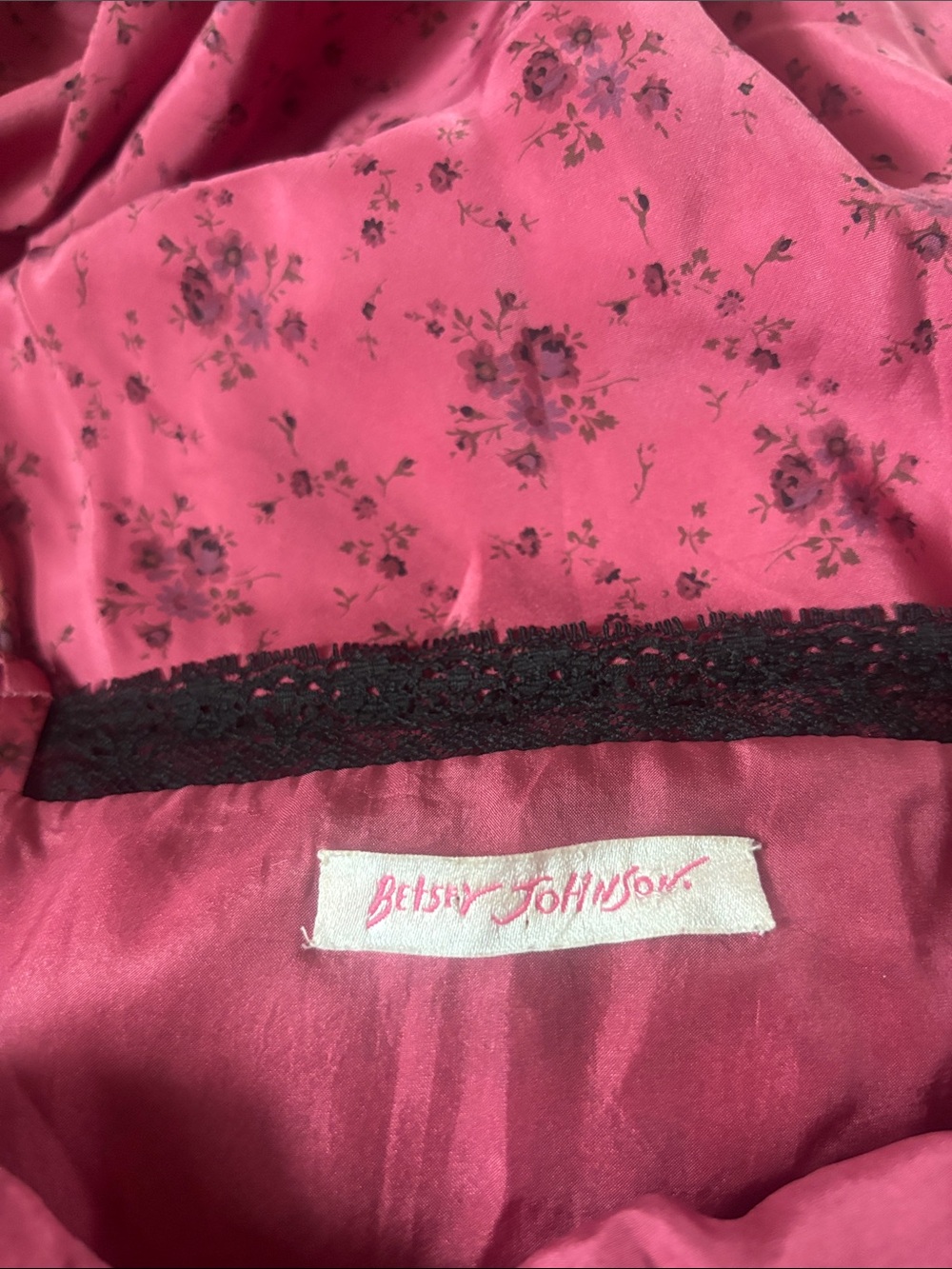 Betsey Johnson Berry Satin Lace-Trim Slip Dress - Picture 4 of 4